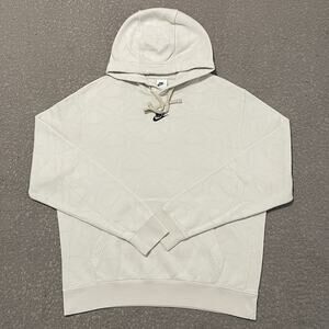 Nike Hoodie Mens L Beige Embroidered Center Logo Sportwear Fleece Sweatshirt